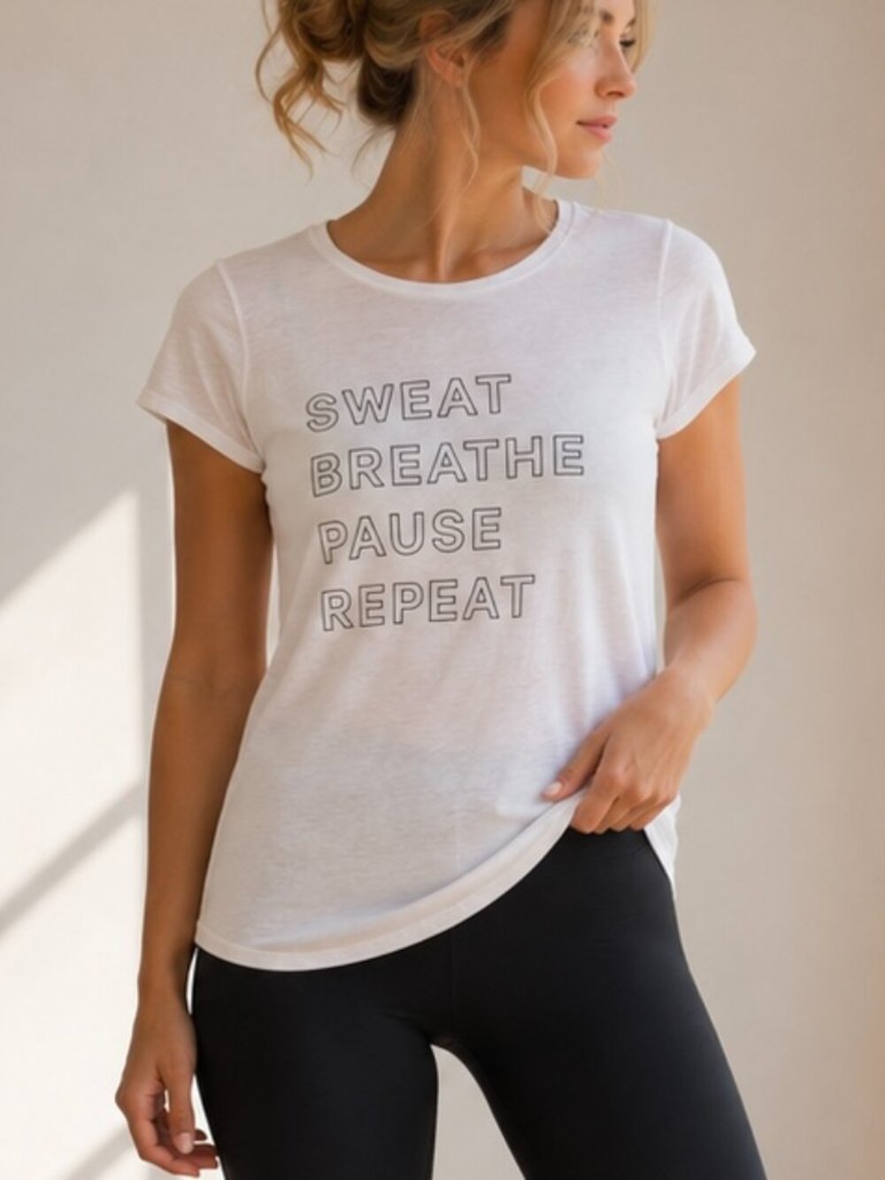 lululemon White Sweat Breathe Pause Repeat Graphic Tee Small